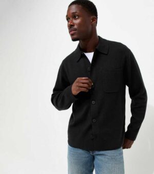 black cotton rich regular fit long sleeve knitted shacket.jpg
