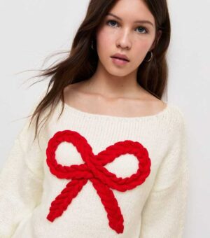 girls cream plaited bow knitted jumper.jpg