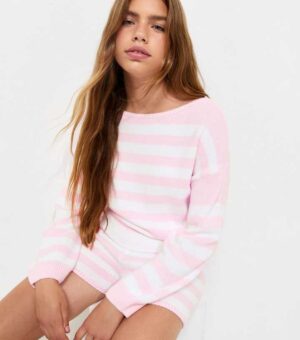 girls pink striped knit slash neck jumper.jpg
