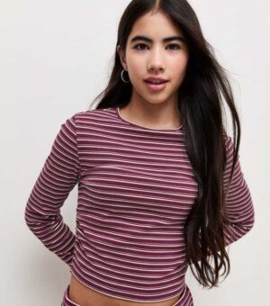 girls red stripe soft touch ruched long sleeve top.jpg