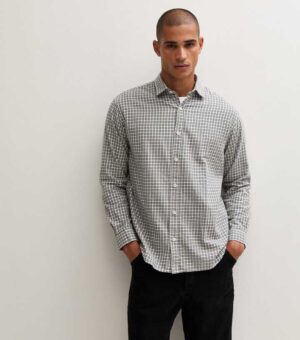 jack jones black cotton checked long sleeved shirt.jpg
