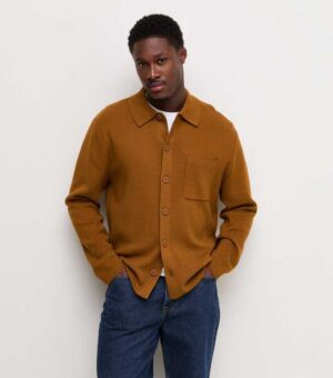 light brown cotton rich regular fit long sleeve knitted shacket.jpg