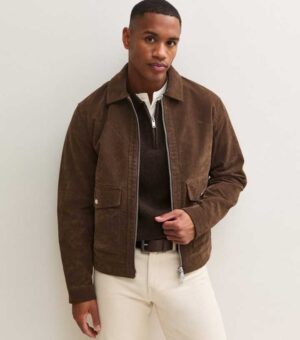 only sons dark brown faux suede zip up jacket.jpg